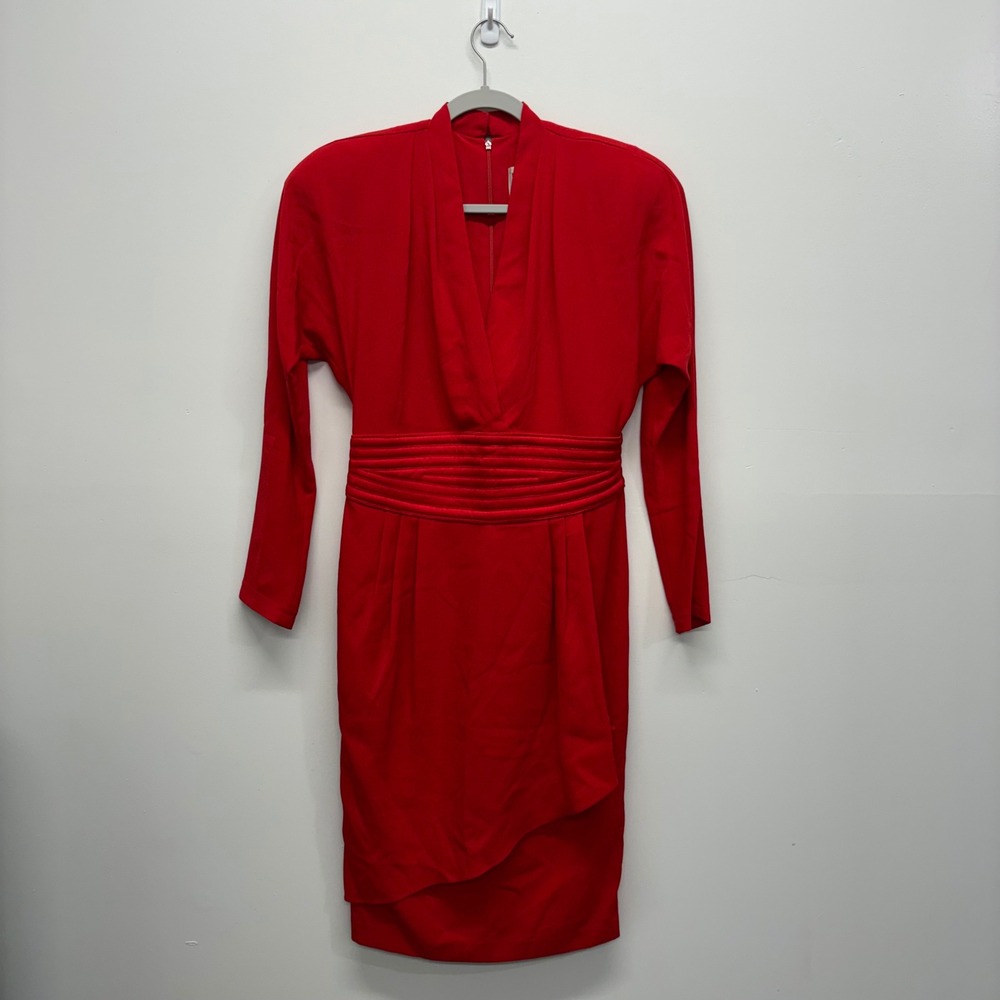 Vintage 80's Daymor Couture Red Quilted Waist Tulip Skirt Cocktail Dress Size 8